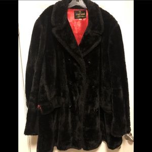 Vintage custom faux fur winter coat red silk lined